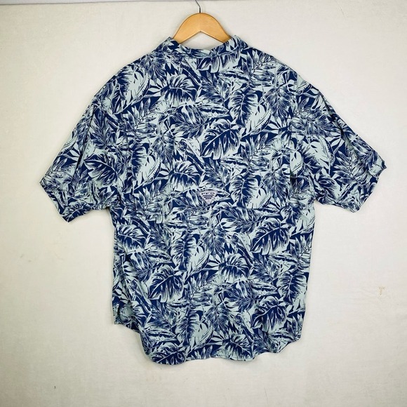 Columbia PFG Blue Palm Leaf Fish Print Short Sleeve Fishing Shirt Size Large - Picture 4 of 5